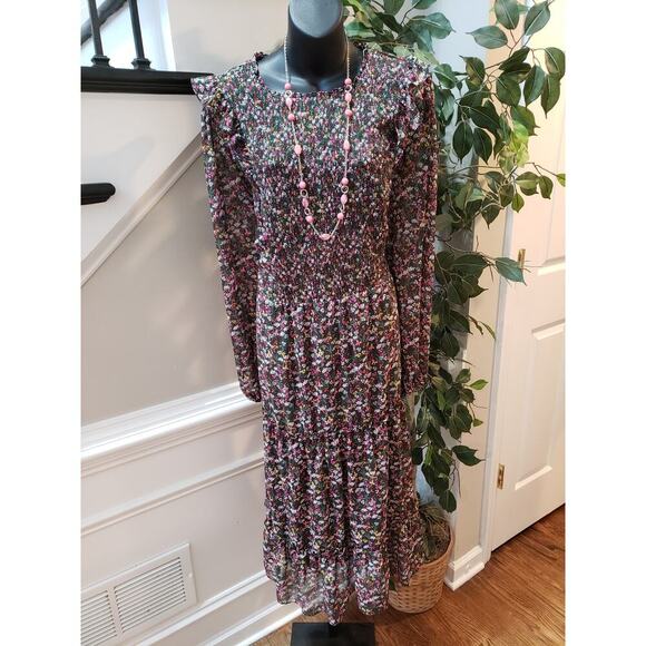 Draper James Long Maxi Dress Women's 3X Multicolor Floral Smocked Long Sleeve - Picture 14 of 15